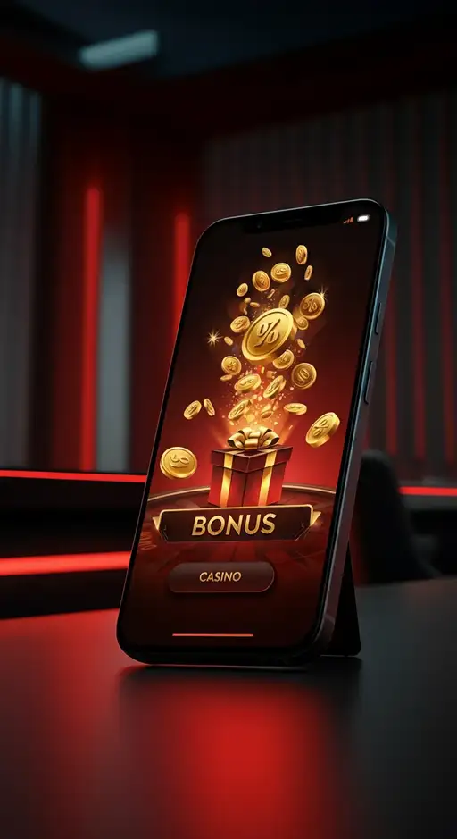 Ein dynamisches F1 Casino Bonusbanner mit einem Rennwagen, der Freispiele und Geldscheine über eine Rennstrecke wirbelt, symbolisierend schnelle Gewinne und aufregende Boni.